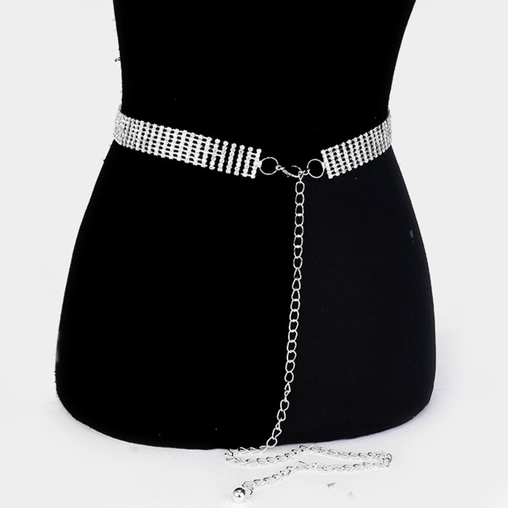 Silver Gorgeous Rhinestone Pave Statement Belt - Picture 2 of 2